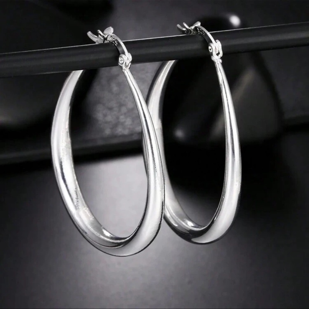New 925 Sterling Silver Oval Hoop Earrings Jewelry